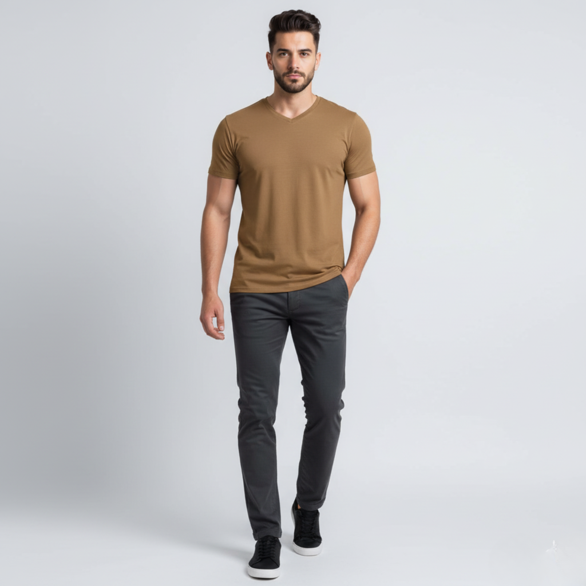 Tech V-Neck T-Shirt – Walnut Brown
