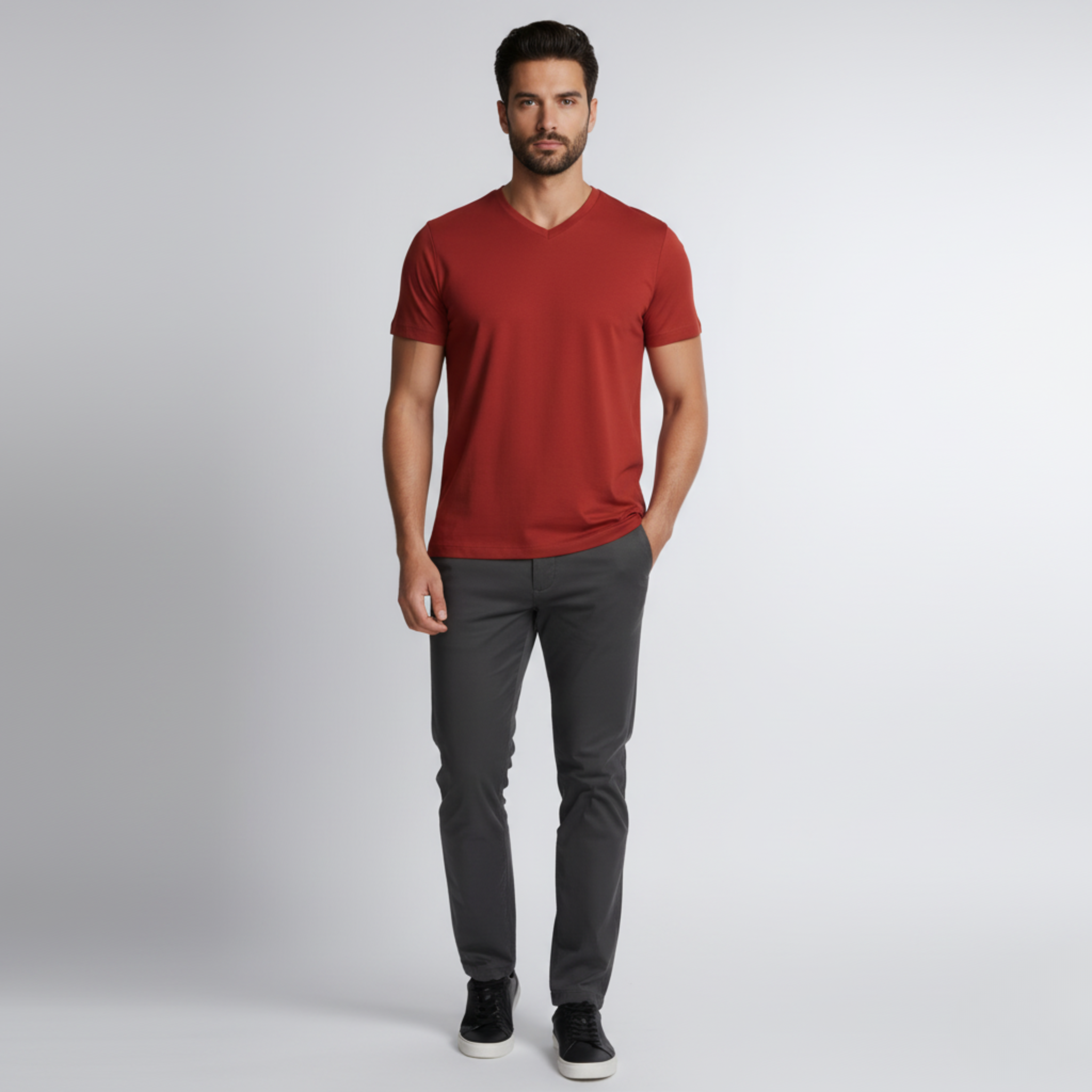 Tech V-Neck T-Shirt –   Flame Red